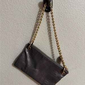 Elegant Gray Clutch with Gold Chain